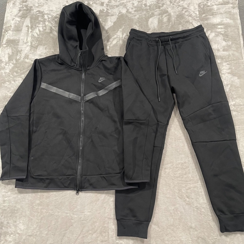 Nike Tech Fleece Tracksuit Set Mens Large Black Full Zip Hoodie Joggers